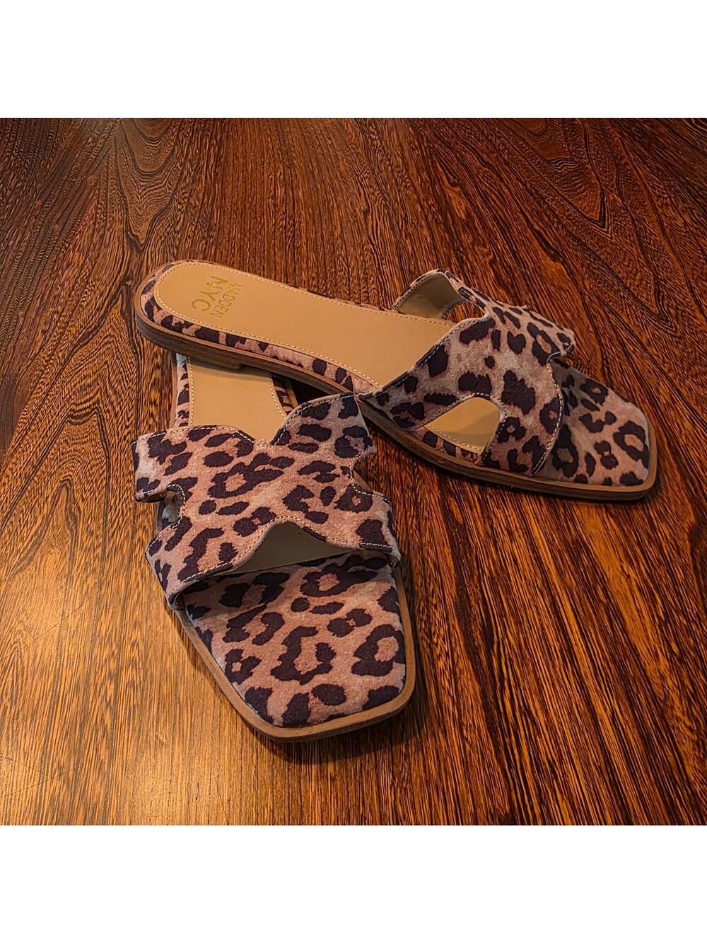 Steve Madden Women's Leopard Print Flat H Band Slide Sandals Square Toe SZ 11